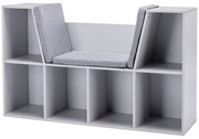 HOMCOM Regał dla dzieci 2-w-1 + Ławka z poduszkami, Szary, 103 cm x 30 cm x 62 cm