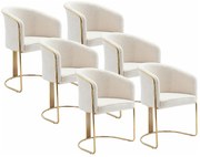 Zestaw 6 krzeseł z podłokietnikami z tkaniny bouclette i metalu - Biały i złoty - JOSETHE marki Pascal Morabito