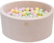 Okrągły Suchy Basen Z Piłeczkami 7cm Dla Dziecka, 90x40cm/250 Piłek, Welurowy, Ecru, Model Spring - Meowbaby®