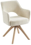Krzesło obrotowe z podłokietnikami z tkaniny i drewna dębowego - Kremowy - KONYA