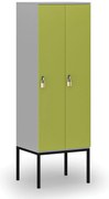 Drewniana szafa ubraniowa S4 z podstawą, 2-drzwiowa, 1871 x 600 x 500 mm, demontaż, zamek obrotowy, szary/zielony