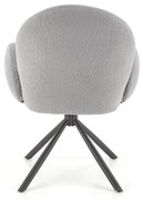 K498 krzesło popielaty tapicerowane z oparciem obrotowe tkanina boucle