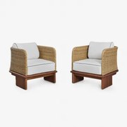 Zestaw 2 Foteli Ogrodowych Famara Z Rattanu I Drewna Akacjowego Akacja Brąz - Sklum