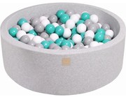 Okrągły Suchy Basen Z Piłeczkami 7cm Dla Dziecka, 90x30cm/200 Piłek, Bawełniany, Jasnoszary, Piłki: Turkusowe, Szare, Białe - Meowbaby®