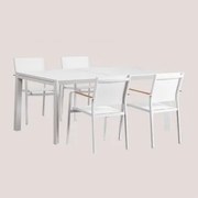 Zestaw Stół Prostokątny 180-240x100 Cm Rozkładany Z Aluminium Starmi I 4 Krzesła Ogrodowe Sztaplowane Z Aluminium Archer Gardenia Biel - Sklum