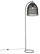 Lampa podłogowa rustykalna czarna z rattanem - Sam Rustykalny / Vintage Oswietlenie wewnetrzne