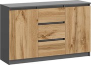Komoda Z 3 Szufladami I Półkami Antracyt + Dąb Wotan R3-K19