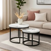 Zestaw Stolików Kawowych DAFNE 43 cm/53 cm Biały Marmur Nowoczesny Glamour