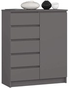 Grafitowa Komoda Z 5 Szufladami I Drzwiczkami R4-T84