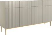 Komoda czterodrzwiowa Nicole 200 cm z szufladami z ryflowanym frontem - kaszmir / złote nóżki