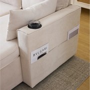 Sofá de canto conversível de 3 lugares com arrumação e porta-copos - Função dormir - Algodão e linho - Bege