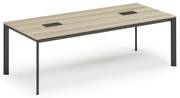 Stół konferencyjny PRIMO INVITATION, 240x120 cm, dąb naturalny + 2x port blatowy TYP III, czarny