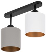 Lampa sufitowa czarna dwupunktowy spot z szaro-białymi abażurami C-330