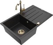 Mexen Bruno zlewozmywak granitowy 1-komorowy z ociekaczem i baterią kuchenną Carla, czarny/srebrny metalik - 6513-73-670700-50