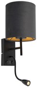 Lampa ścienna w stylu art deco czarna z abażurem z ciemnoszarego weluru - Stacca Nowoczesny Oswietlenie wewnetrzne