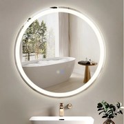 NETTLIFE Lustro łazienkowe podświetlane okrągłe, 60 cm, LED, do montażu na ścianie, z włącznikiem dotykowym, przeciwmgielne, IP44, regulowane w zakresie 3000-6500K