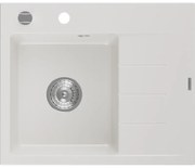 Mexen Ben zlewozmywak granitowy 1-komorowy z ociekaczem, lewy 600 x 500 mm, biały, syfon chrom - 6522605000-20