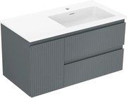 Mexen Rivel szafka łazienkowa 90 cm z umywalką Otis prawą., 2S, 1D, ryflowana, grafit/biała mat - 91A23-09047-3-BBFFF66-W18P01