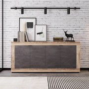 Komoda Czterodrzwiowa BLAGO 180 cm Czarny/Surowy Dąb Loft