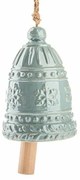 Duży dzwonek ceramiczny z płatkami śniegu 16 cm, niebieski perłowy