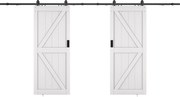 Drzwi przesuwne naścienne podwójne - Drewno i MDF - biały - 2 x wys. 205 x szer. 93 cm - NEFARA