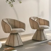 Zestaw 2 Obrotowych Foteli Tapicerowanych Tallin Bouclé Kolory Naturalne - Sklum