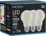 Mexen Vintis 3x żarówka filament LED E27, A60, 8W, Zimna - 6500K, 1055 lm, clear - L150-E27-0865-00x03