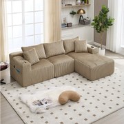 Zestaw wypoczynkowy 3-osobowy - 257 x 160 x 80 cm - z 5 poduszkami - do samodzielnego montażu - aksamit - khaki