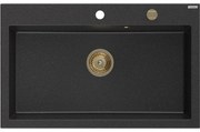 Mexen Elix zlewozmywak granitowy 1-komorowy 800 x 500 mm, czarny/srebrny metalik, syfon złoty - 6527801005-73-G