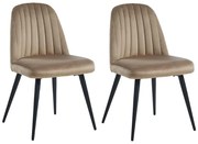 Zestaw 2 krzeseł ELEANA – welur i metal w kolorze czarnym – kolor beżowy