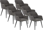 Zestaw 6 krzeseł HEKA - Podłokietniki - Tkanina i metal - Szary
