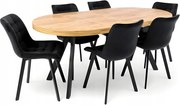 Stół okrągły rozkładany Ø100/200 cm DĄB CRAFT + 6 Krzeseł Velvet Czarny