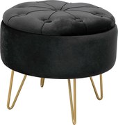 Pufa ze schowkiem okrągła welurowa pikowana AKORD CARO Czarna