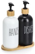 Zestaw dozowników na płyn i mydło z bambusową podstawką, 2 x 500 ml