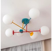 żyrandol natynkowy MOON 6xE27/15W/230V turkusowy/żółty/czerwony