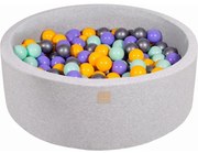 Okrągły Suchy Basen Z Piłeczkami 7cm Dla Dziecka, 90x30cm/200 Piłek, Bawełniany, Jasnoszary, Piłki: Wrzosowe, Żółte, Miętowe, Srebrne - Meowbaby®