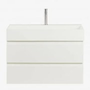 Zestaw Mebli Łazienkowych Z Drewna I Forniru Jesionowego Z Wbudowaną Umywalką Ona Biała & - Sklum