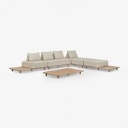 Zestaw Ogrodowy Z Modułową Sofą Chaise Longue 4-częściowy Z Stolikiem Bocznym I Stolikiem Kawowym 160x95 Cm Z Akacji Portet Jasny Akacjowy Brąz -