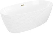 Mexen Olea wanna wolnostojąca wzór 170 x 80 cm, biała, przelew złoty - 52821708000-50