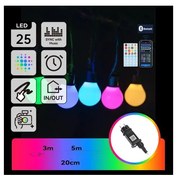 Aigostar - LED RGBICW Inteligentny zewnętrzny łańcuch świetlny MESH, 25 diod LED, 5 m, IP44 + pilot