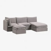Sofa Modułowy Z Szezlongiem 3-częściowy I Pufą Z Lnu I Bawełny Grace Tkaniny Dark Grey - Sklum