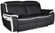 Kanapa 3-osobowa ANGELIQUE ze skóry, z elektryczną funkcją relax – kolor czarny i biały