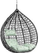 Czarne wiszące krzesło KOKON bez stojaka, jasnozielona poduszka ze wzorem