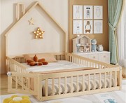 Łóżko domkowe dziecięce 140 x 190 cm - z stelażem lamelowym - z 1 drzwiami - naturalny​ (materac nie jest wliczony w cenę)