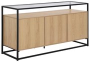 Kredens z 3 drzwiami z MDF, szkła hartowanego i metalu - Jasny naturalny - CAMATA