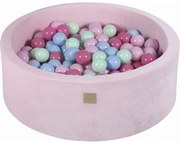 Okrągły Suchy Basen Z Piłeczkami 7cm Dla Dziecka, 90x30cm/200 Piłek, Welurowy, Jasnoróżowy, Piłki: Miętowe, Błekitne, Jasnoróżowy, Pastelowy Róż - Meowbaby®