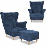 Fotel uszak z podnóżkiem Bonito sztruks niebieski