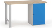 Stół warsztatowy G7, blat bukowy, 1500 x 685 x 840 mm, 1x szafka, niebieski