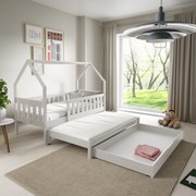 Łóżko dziecięce BAMBINA 80x160 cm Podwójne łóżko w kształcie domku Naturalne Drewno Białe