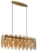 Lampa wisząca w stylu Art Deco złota z bursztynowym szkłem owalna 5-punktowa - Mochan ArtDeco Oswietlenie wewnetrzne